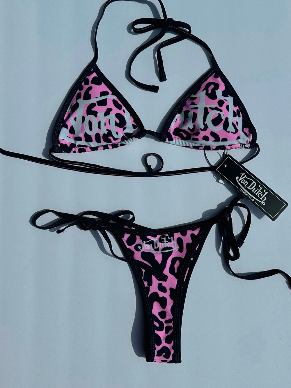 Von Dutch Pink & Black Leopard Tie Bikini